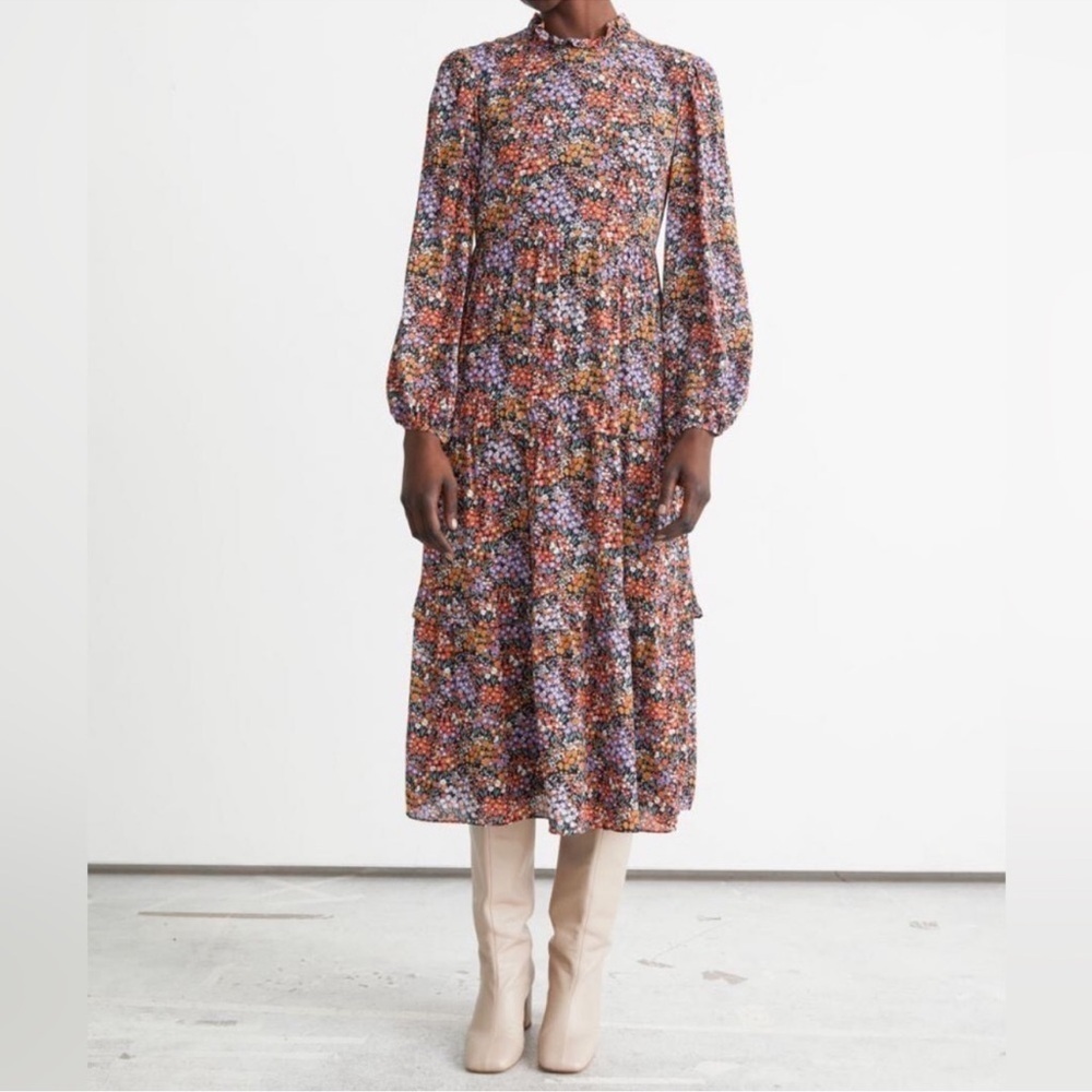 & Other Stories Paris Atelier Ditsy Floral Tiered Midi Dress Size 2